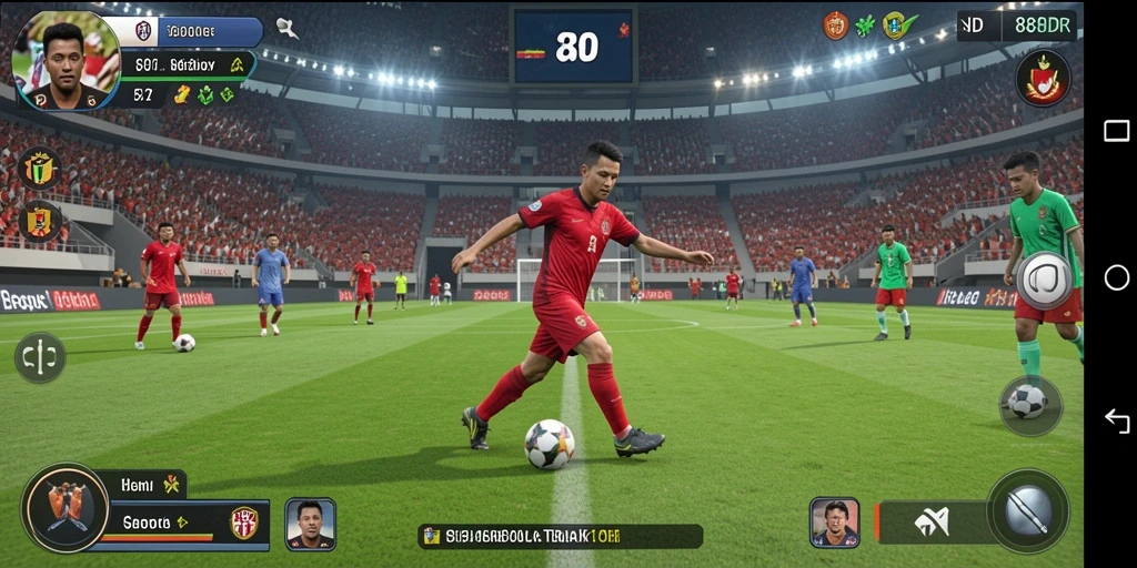 Tampilan gameplay 888IDR yang menarik dan penuh aksi pada lapangan sepak bola.