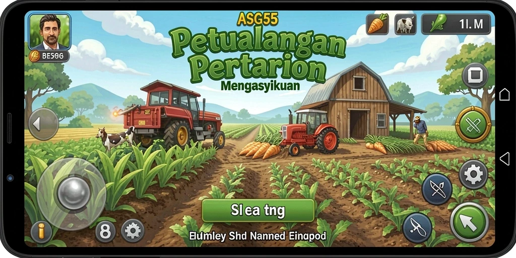 Screenshot utama ASG55 menampilkan nuansa gameplay pertanian yang seru.