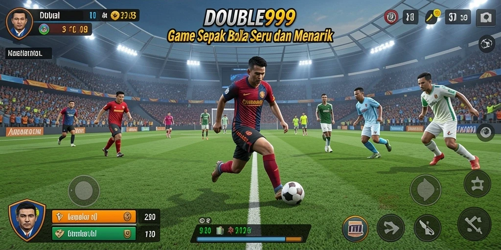 Screenshot menunjukkan gameplay mendebarkan dari DOUBLE999 saat pertandingan sepak bola.