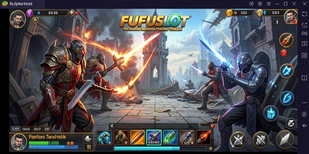 Gameplay FUFUSLOT menampilkan menara pertahanan yang strategis melawan gelombang musuh.