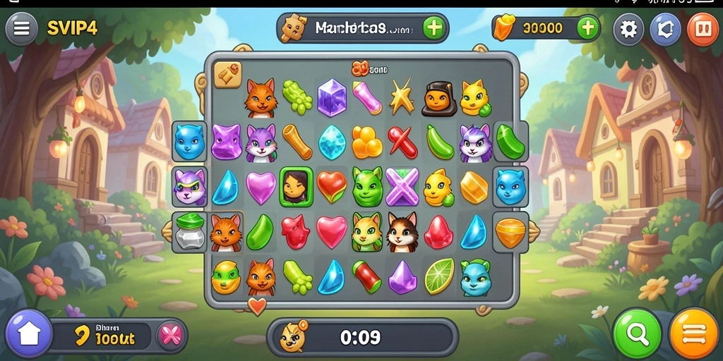Screenshot gameplay SVIP4 menampilkan level dengan grafis cerah.