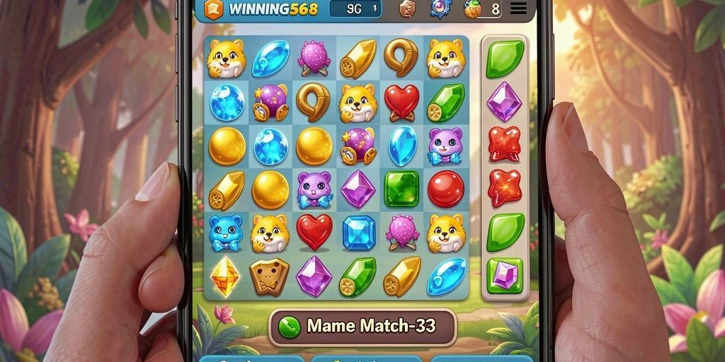 Menampilkan gameplay seru di WINNING568 dengan pencocokan objek.